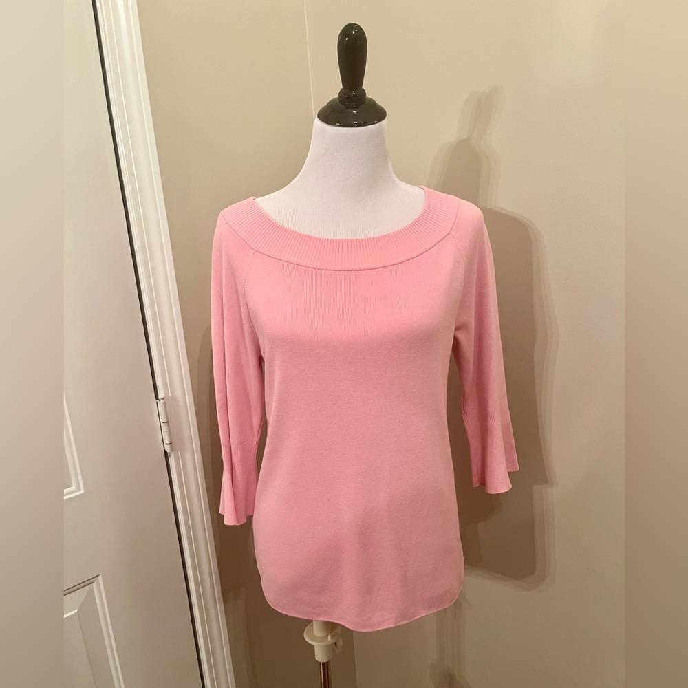 Talbots Pink boat neck sweater Size L 3/4 length sleeves